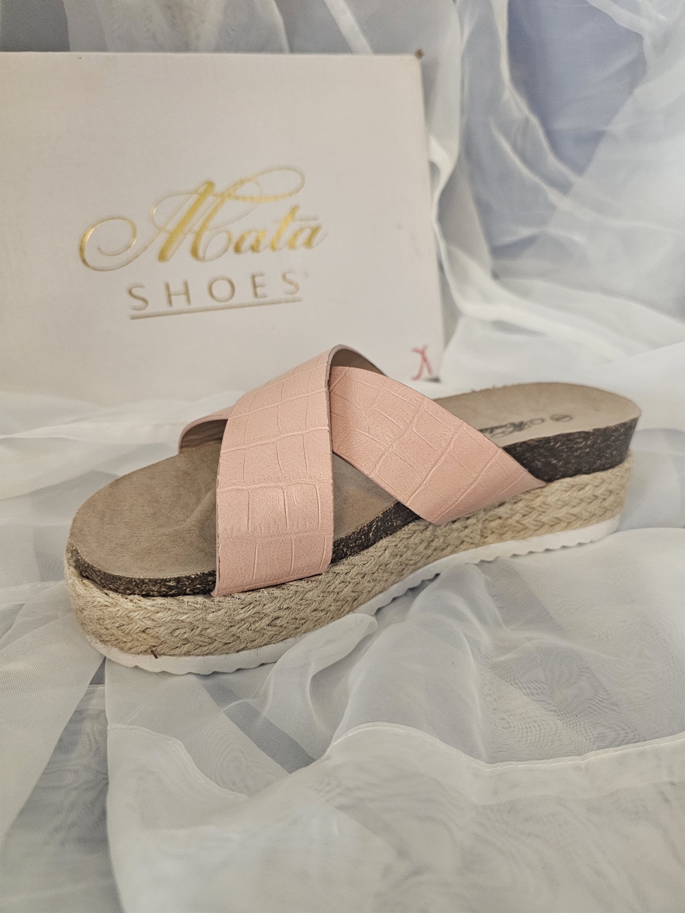 Mata Shoes Women's Pink Crisscross Espadrille Platform Sandal